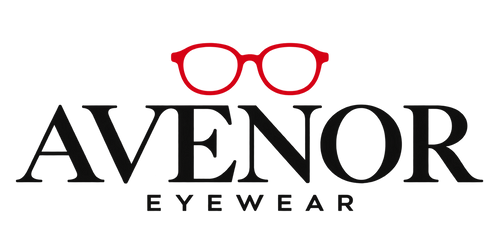 AVENOR EYEWEAR logo with red glasses and black lettering