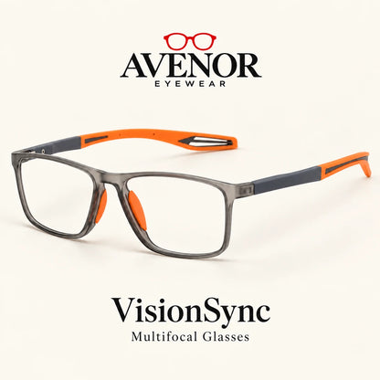 AVENOR VisionSync gray and orange multifocal glasses