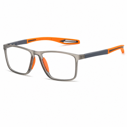 VisionSync oransje innfatning med klare glass uten markeringer